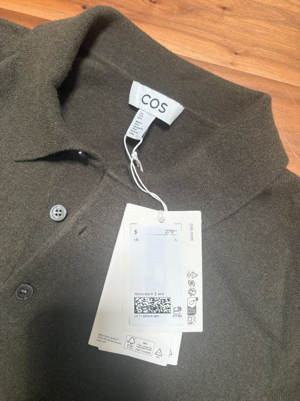 COS green seamless cashmere polo sweater